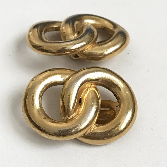 Vintage Givenchy Gold Tone Chunky Figure 8 Drop Clip On Earrings Signed - Picture 2 of 6